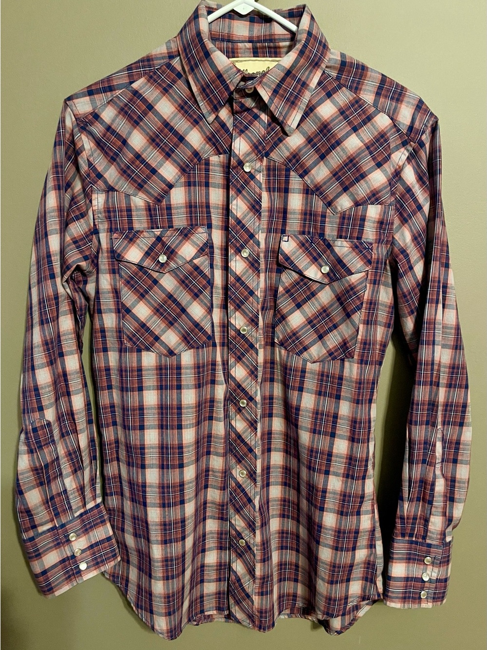 Wrangler - Men's Plaid Pearl Button-Down Shirt - Red/Navy